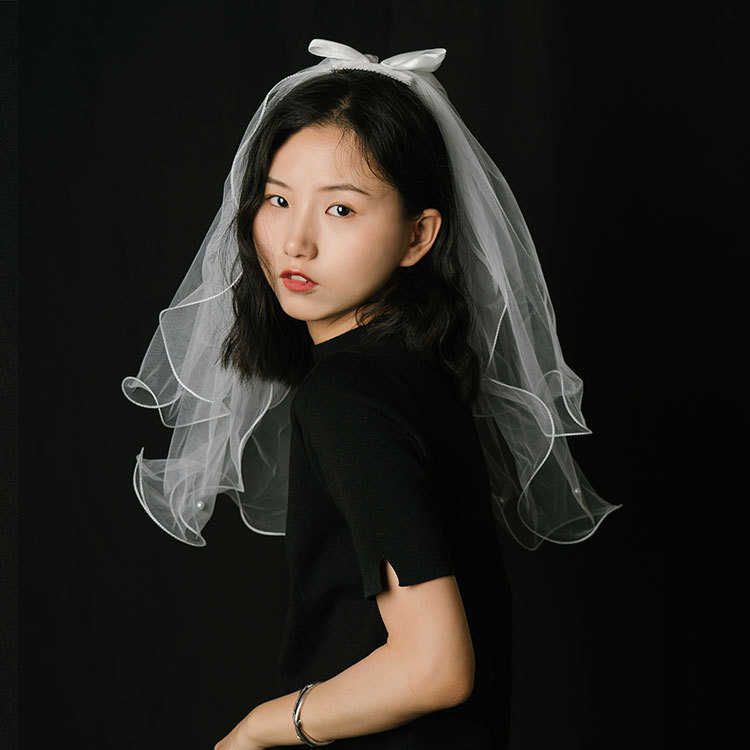 Super Fairy Mori Style Ribbon Bow Bridal Veil Wedding Fashion Photography Organza License Small Veil Super Fairy Mori Style Ribbon Bow Bridal Veil Wedding Fashion Photography Organza License Small Veil