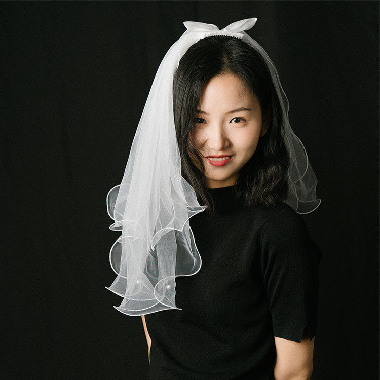 Super Fairy Mori Style Ribbon Bow Bridal Veil Wedding Fashion Photography Organza License Small Veil