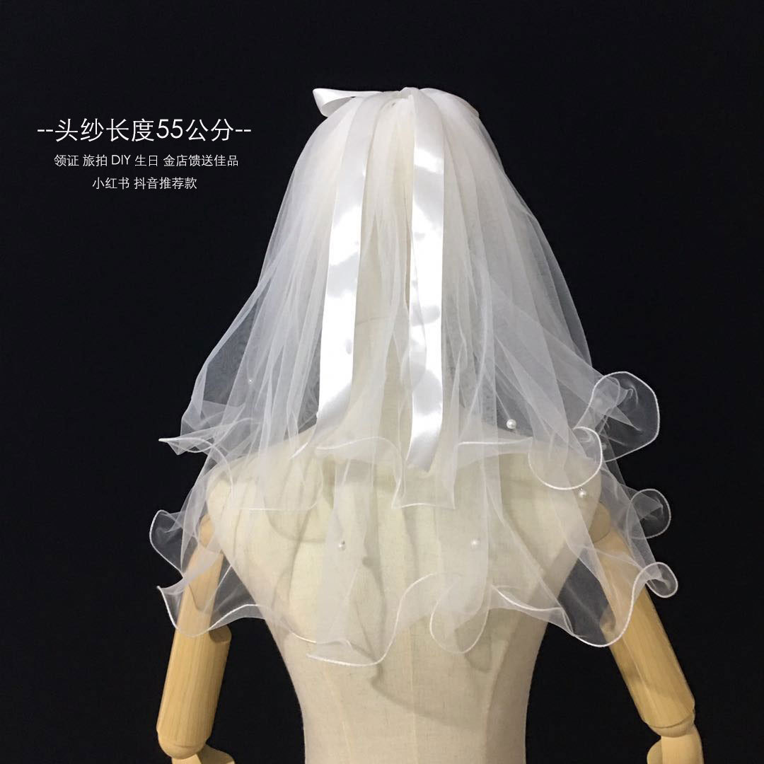 Super Fairy Mori Style Ribbon Bow Bridal Veil Wedding Fashion Photography Organza License Small Veil