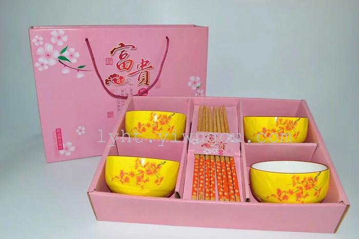 New ceramic color hand-painted Sakura gift set four four 8 bowl chopsticks chopsticks head tableware wedding party gift New ceramic color hand-painted Sakura gift set four four 8 bowl chopsticks chopsticks head tableware wedding party gift