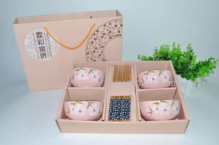 New ceramic color hand-painted Sakura gift set four four 8 bowl chopsticks chopsticks head tableware wedding party gift New ceramic color hand-painted Sakura gift set four four 8 bowl chopsticks chopsticks head tableware wedding party gift