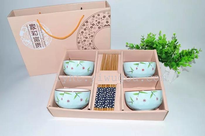 New ceramic color hand-painted Sakura gift set four four 8 bowl chopsticks chopsticks head tableware wedding party gift New ceramic color hand-painted Sakura gift set four four 8 bowl chopsticks chopsticks head tableware wedding party gift