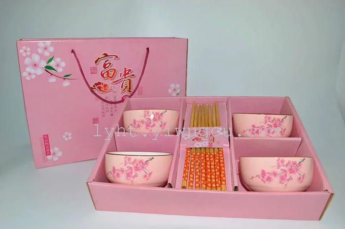 New ceramic color hand-painted Sakura gift set four four 8 bowl chopsticks chopsticks head tableware wedding party gift New ceramic color hand-painted Sakura gift set four four 8 bowl chopsticks chopsticks head tableware wedding party gift