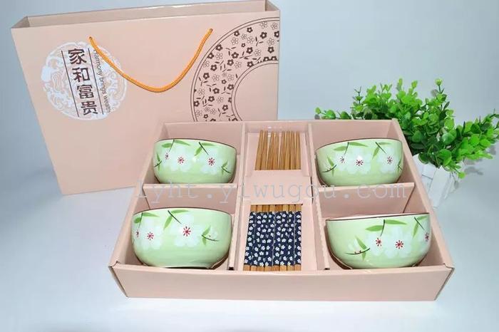 New ceramic color hand-painted Sakura gift set four four 8 bowl chopsticks chopsticks head tableware wedding party gift New ceramic color hand-painted Sakura gift set four four 8 bowl chopsticks chopsticks head tableware wedding party gift