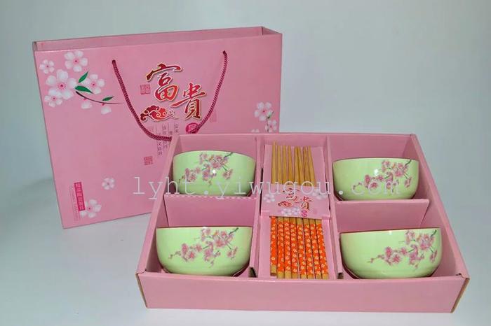 New ceramic color hand-painted Sakura gift set four four 8 bowl chopsticks chopsticks head tableware wedding party gift New ceramic color hand-painted Sakura gift set four four 8 bowl chopsticks chopsticks head tableware wedding party gift