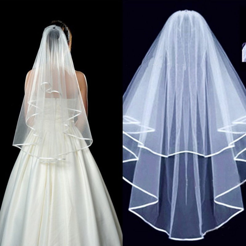 Wholesale Bridal Wedding Yarn Veil Double Layer Ribbon Edge Multi-Layer Modeling Veil plus Hair Comb Headdress 