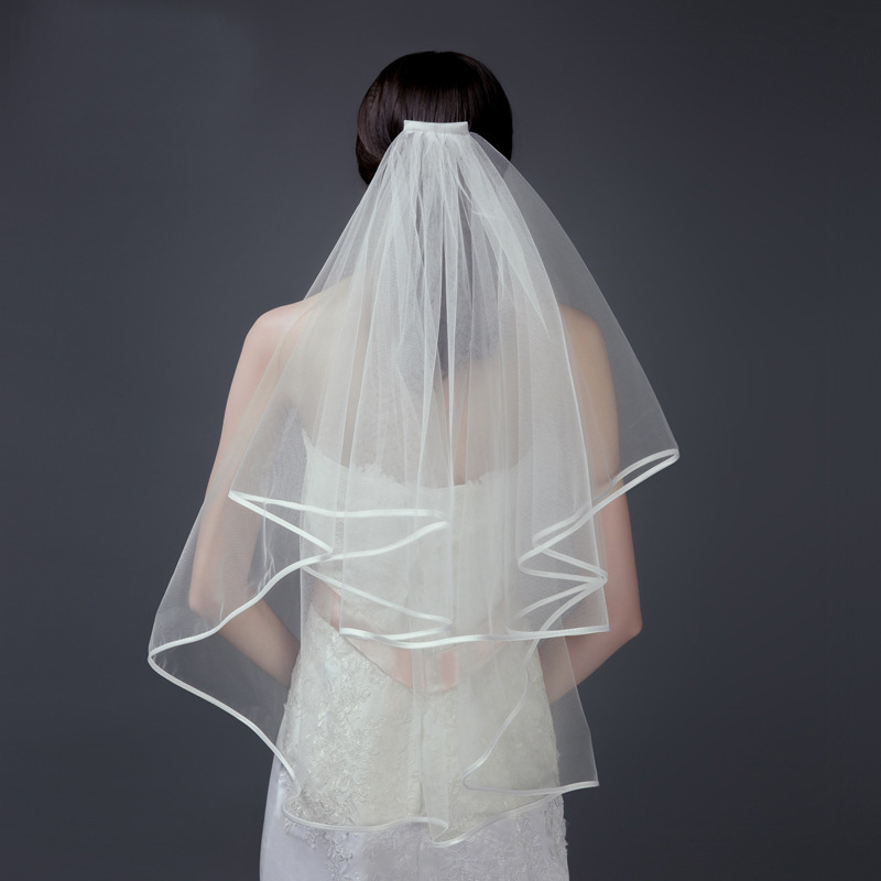Wholesale Bridal Wedding Yarn Veil Double Layer Ribbon Edge Multi-Layer Modeling Veil plus Hair Comb Headdress 