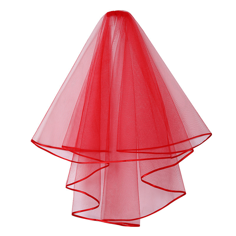 Wholesale Bridal Wedding Yarn Veil Double Layer Ribbon Edge Multi-Layer Modeling Veil plus Hair Comb Headdress 