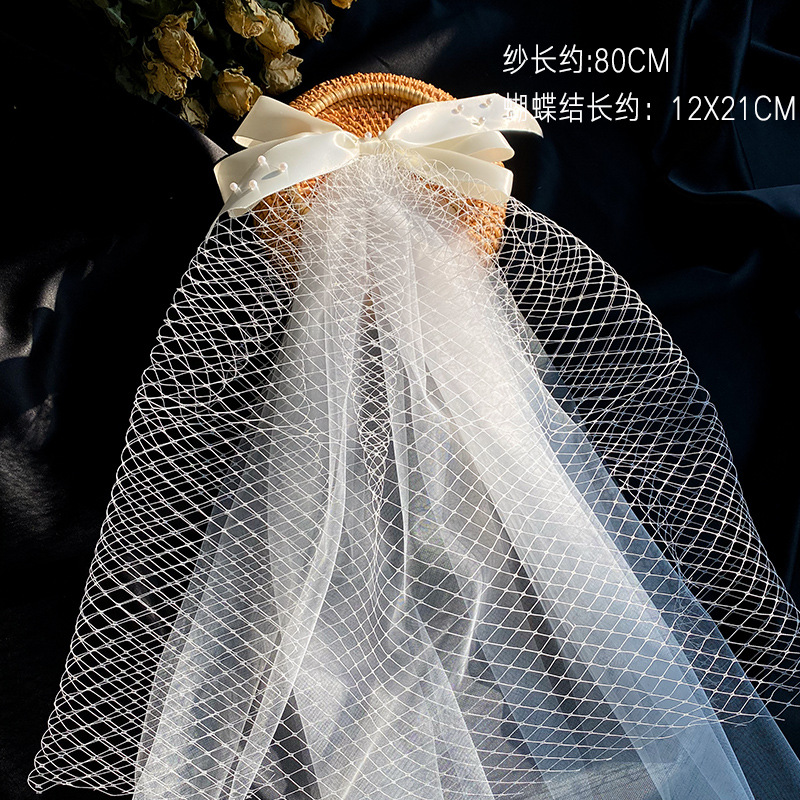 2021 New Bow Veil Super Fairy Wedding Trip Shoot Photo White Satin Mesh Barrettes Bridal  HAIR rabar