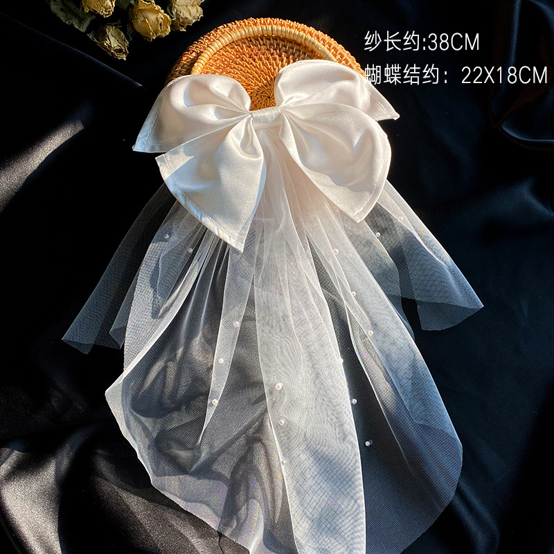 2021 New Bow Veil Super Fairy Wedding Trip Shoot Photo White Satin Mesh Barrettes Bridal  HAIR rabar