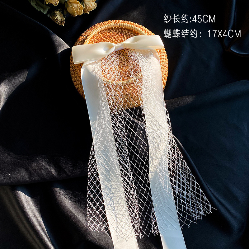 2021 New Bow Veil Super Fairy Wedding Trip Shoot Photo White Satin Mesh Barrettes Bridal  HAIR rabar