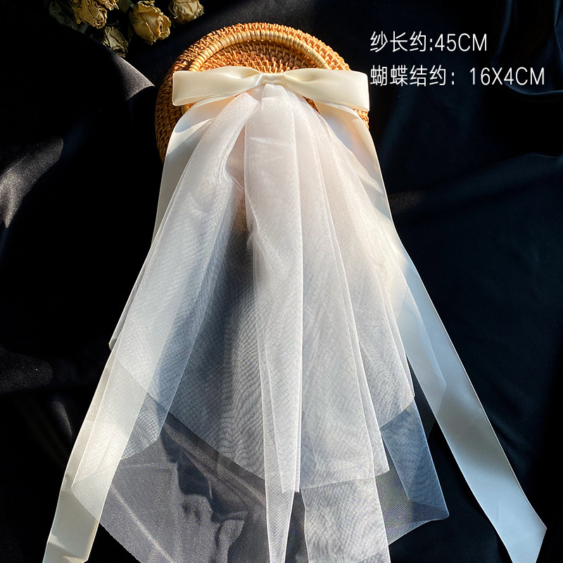 2021 New Bow Veil Super Fairy Wedding Trip Shoot Photo White Satin Mesh Barrettes Bridal  HAIR rabar