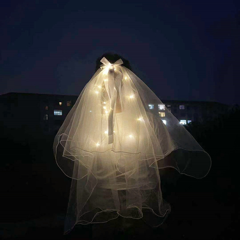 Luminous Internet Celebrity Veil Double-Layer Super Fairy New Bow Pearl Wedding Veil Luminous Internet Celebrity Veil Double-Layer Super Fairy New Bow Pearl Wedding Veil