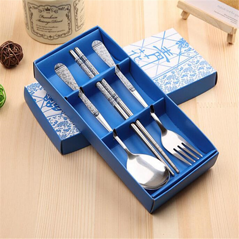 stainless steel fork spoon chopsticks tableware set of 3 creative wedding gifts wholesale