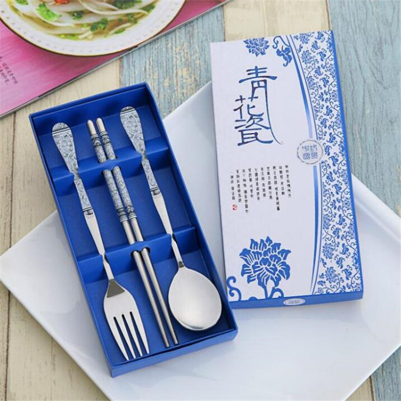 stainless steel fork spoon chopsticks tableware set of 3 creative wedding gifts wholesale