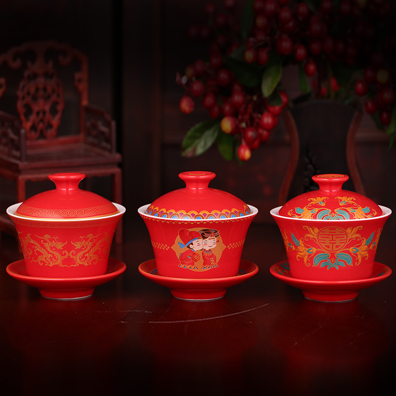 Marriage bowl chopsticks set meal newlyweds to worship teacup bowl wedding wedding wholesale wedding supplies