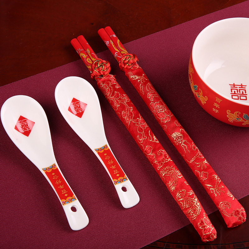 Marriage bowl chopsticks set meal newlyweds to worship teacup bowl wedding wedding wholesale wedding supplies