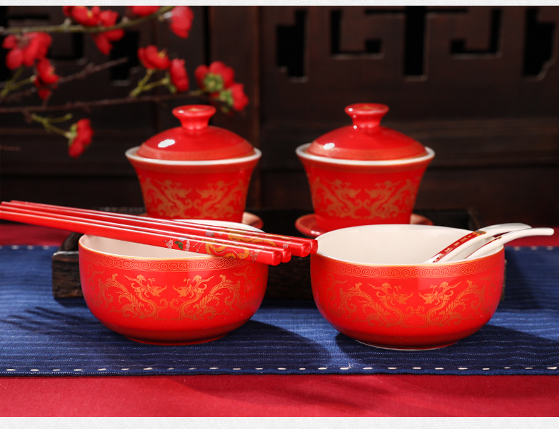 Marriage bowl chopsticks set meal newlyweds to worship teacup bowl wedding wedding wholesale wedding supplies