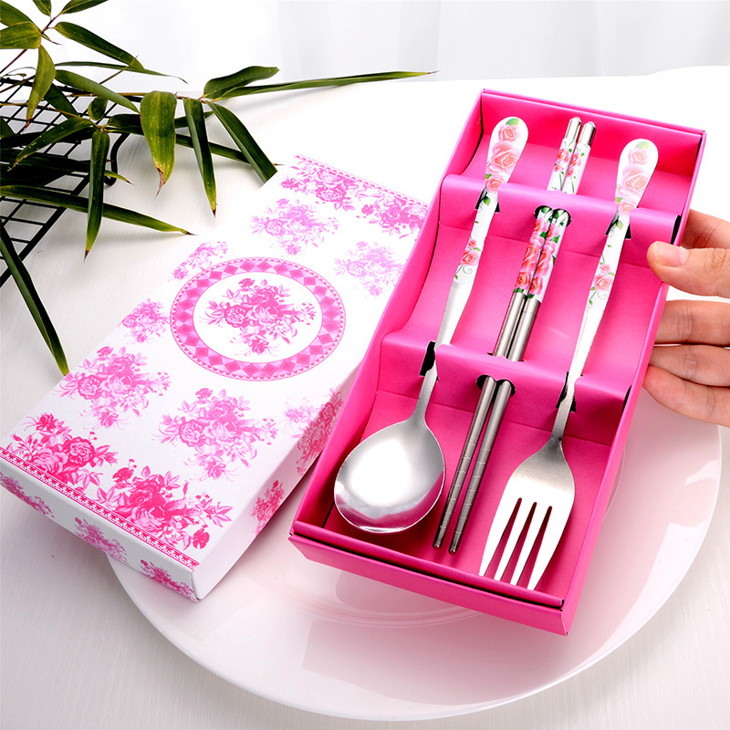 Wedding Favors Stainless Steel Tableware Three-Piece Portable Tableware Set (Chopsticks + Spoon + Fork)