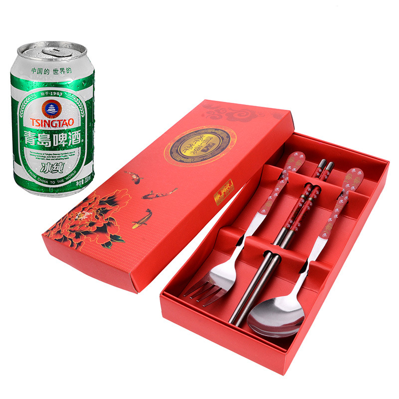 Wedding Favors Stainless Steel Tableware Three-Piece Portable Tableware Set (Chopsticks + Spoon + Fork)