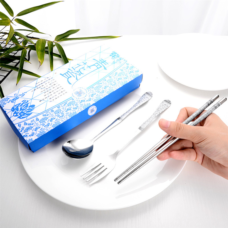 Wedding Favors Stainless Steel Tableware Three-Piece Portable Tableware Set (Chopsticks + Spoon + Fork)