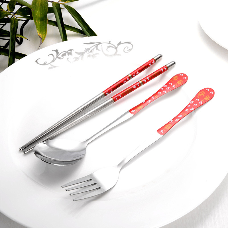 Wedding Favors Stainless Steel Tableware Three-Piece Portable Tableware Set (Chopsticks + Spoon + Fork)
