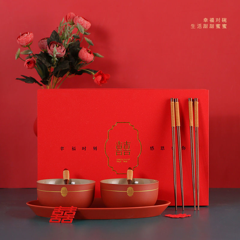 Wedding Chopsticks  and Chopsticks Set Female Side Dowry Mother&#039;s Red Bowl Chopsticks Wedding Supplies Tableware