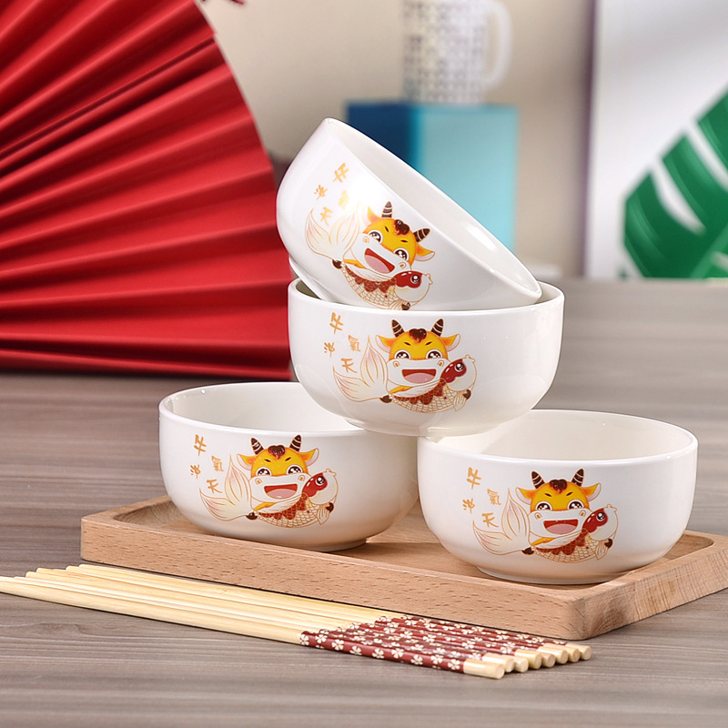 cartoon calf eat rice bowl strawberry ceramic bowl tableware business will sell chopsticks set wedding with hand gifts cartoon calf eat rice bowl strawberry ceramic bowl tableware business will sell chopsticks set wedding with hand gifts