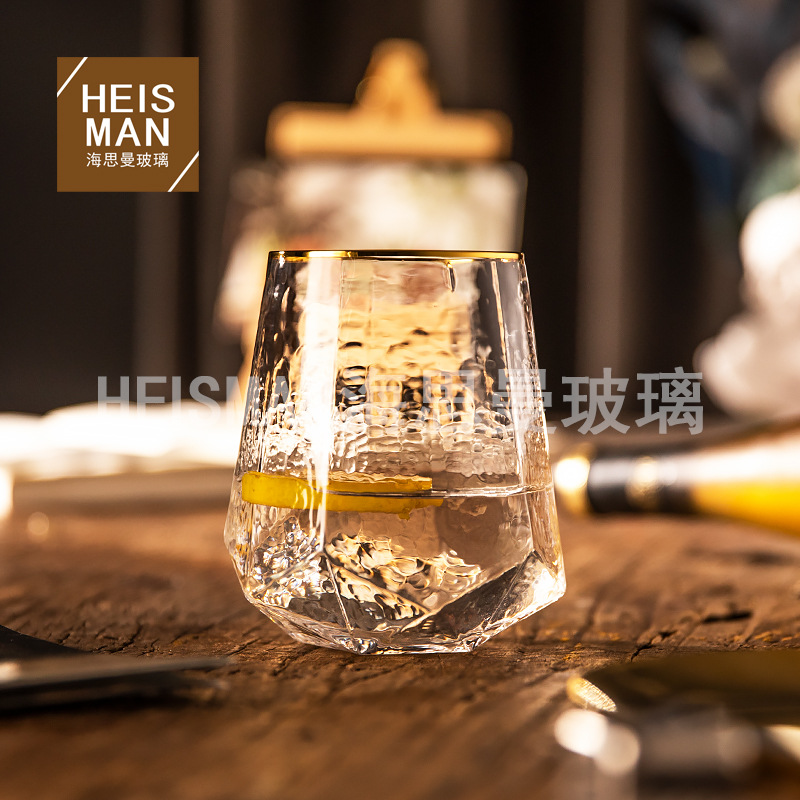 Light Luxury Diamond Hammered Goblet Lead-Free Crystal Red Wine Glass Ins Colorful Champagne Glass Water Ripple Wine Glass Wholesale