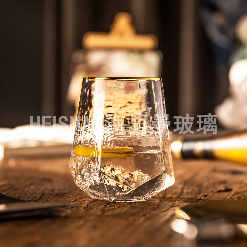 Light Luxury Diamond Hammered Goblet Lead-Free Crystal Red Wine Glass Ins Colorful Champagne Glass Water Ripple Wine Glass Wholesale