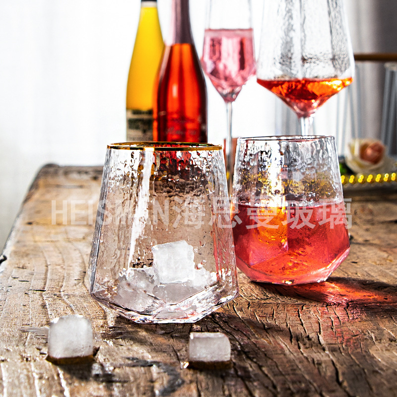 Light Luxury Diamond Hammered Goblet Lead-Free Crystal Red Wine Glass Ins Colorful Champagne Glass Water Ripple Wine Glass Wholesale