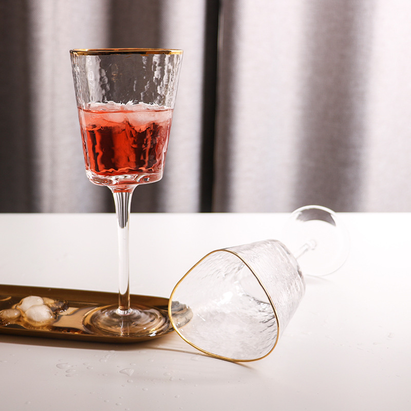 Creative Hammer Golden Edge Crystal Wineglass Champagne Glass European Goblet Wine Glass Red Wine Glass
