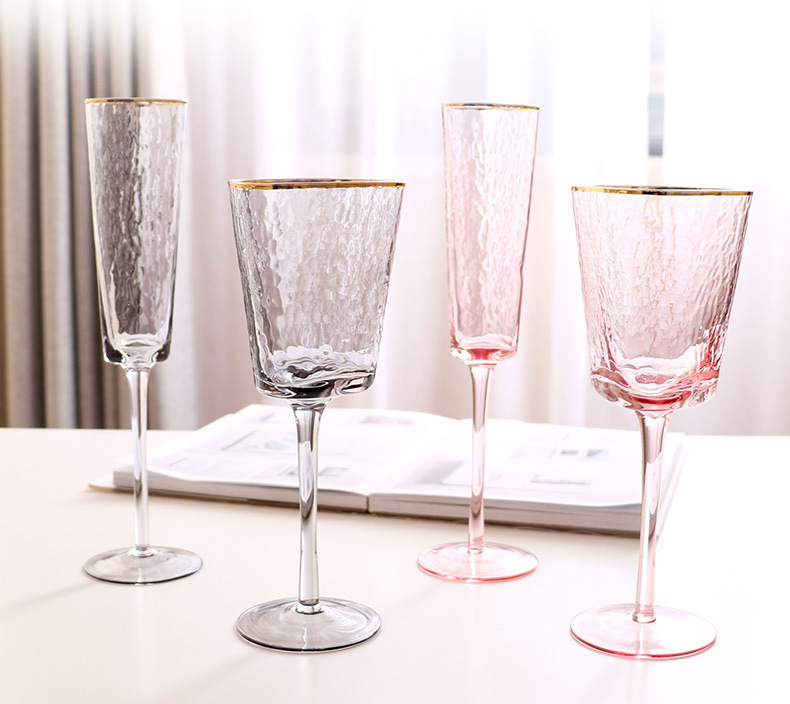 Creative Hammer Golden Edge Crystal Wineglass Champagne Glass European Goblet Wine Glass Red Wine Glass