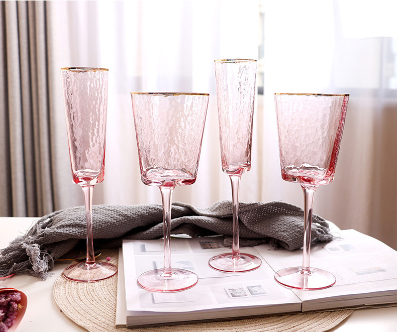 Creative Hammer Golden Edge Crystal Wineglass Champagne Glass European Goblet Wine Glass Red Wine Glass
