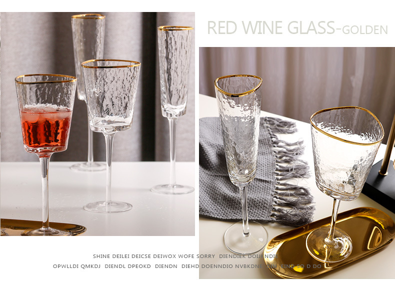Creative Hammer Golden Edge Crystal Wineglass Champagne Glass European Goblet Wine Glass Red Wine Glass