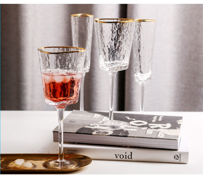 Creative Hammer Golden Edge Crystal Wineglass Champagne Glass European Goblet Wine Glass Red Wine Glass