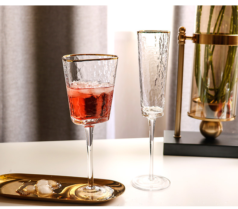 Creative Hammer Golden Edge Crystal Wineglass Champagne Glass European Goblet Wine Glass Red Wine Glass