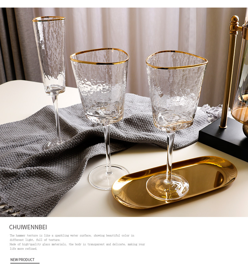 Creative Hammer Golden Edge Crystal Wineglass Champagne Glass European Goblet Wine Glass Red Wine Glass