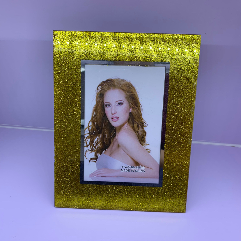 Champagne Gold Glitter Photo Home Decorative Gift Living Room Crafts Customized Glass Photo Frame with Various Patterns Champagne Gold Glitter Photo Home Decorative Gift Living Room Crafts Customized Glass Photo Frame with Various Patterns