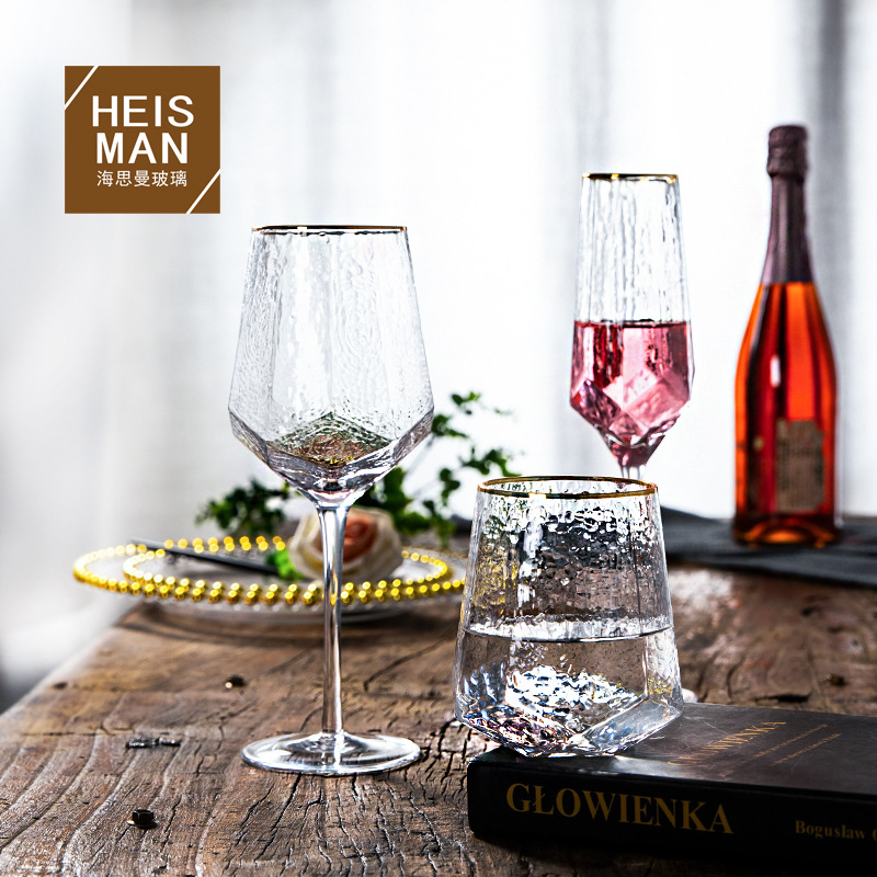 Diamond Diamond Hammer Red Wine Glass LeadFree Household Crystal Goblet Champagne Glasses Water Ripple Wine Glass