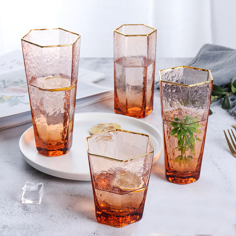 Light Luxury Phnom Penh Hammered Champagne Glass Household Creative Fashion Hexagonal Glass Juice Cold Drink Wine Glass