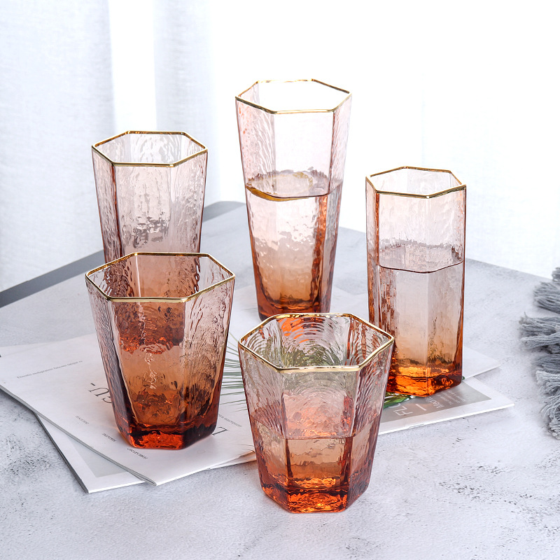 Light Luxury Phnom Penh Hammered Champagne Glass Household Creative Fashion Hexagonal Glass Juice Cold Drink Wine Glass