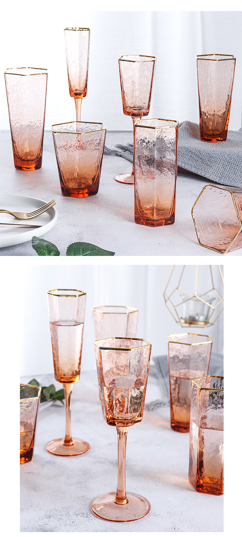 Light Luxury Phnom Penh Hammered Champagne Glass Household Creative Fashion Hexagonal Glass Juice Cold Drink Wine Glass