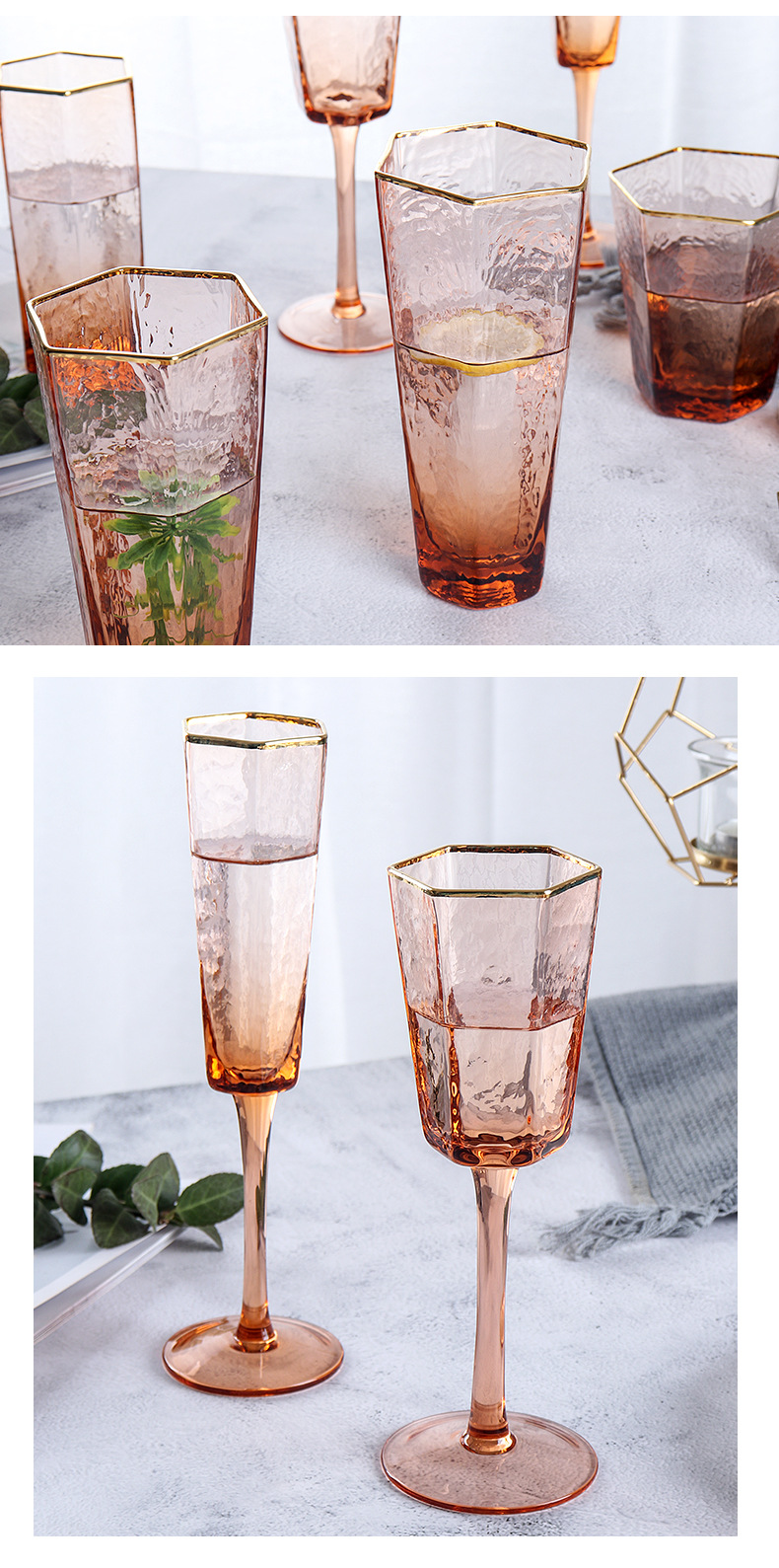 Light Luxury Phnom Penh Hammered Champagne Glass Household Creative Fashion Hexagonal Glass Juice Cold Drink Wine Glass