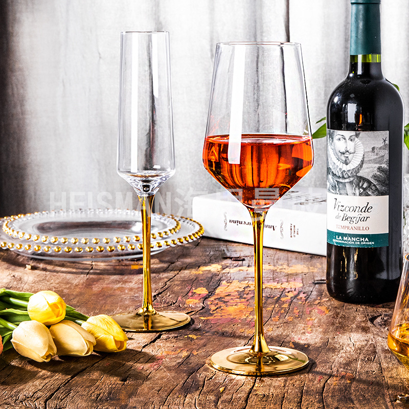 European-Style Gold Rod Crystal Goblet Creative Ion-Plated Wine Glass Western Wine Set Champagne Glass Factory Direct Sales