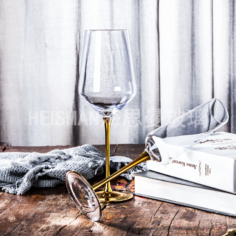 European-Style Gold Rod Crystal Goblet Creative Ion-Plated Wine Glass Western Wine Set Champagne Glass Factory Direct Sales