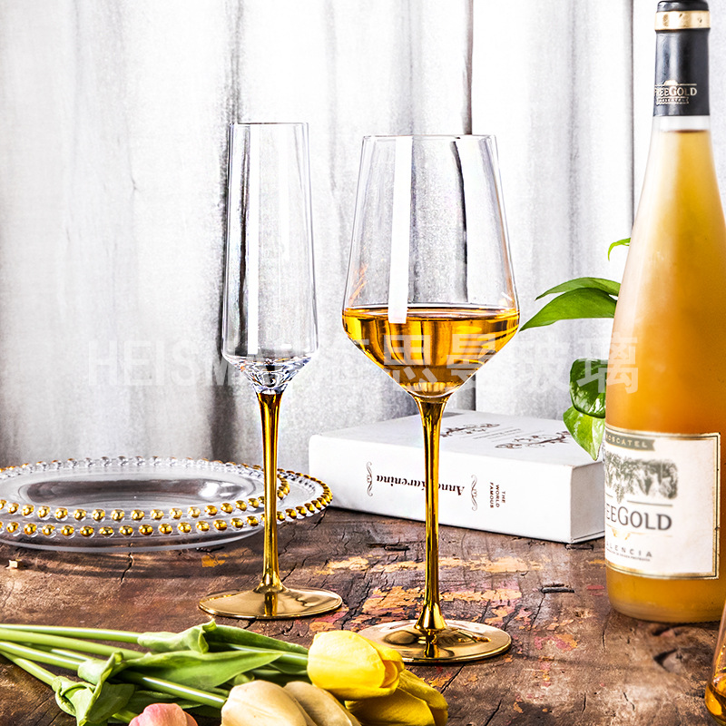 European-Style Gold Rod Crystal Goblet Creative Ion-Plated Wine Glass Western Wine Set Champagne Glass Factory Direct Sales