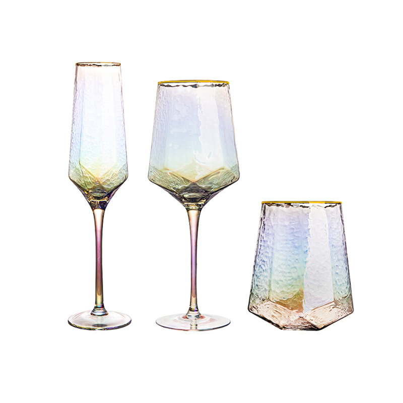 European-Style Diamond-Shaped Hammered Phnom Penh Red Wine Glass Champagne Glass Crystal Glass Goblet Wine Glass Home Decoration