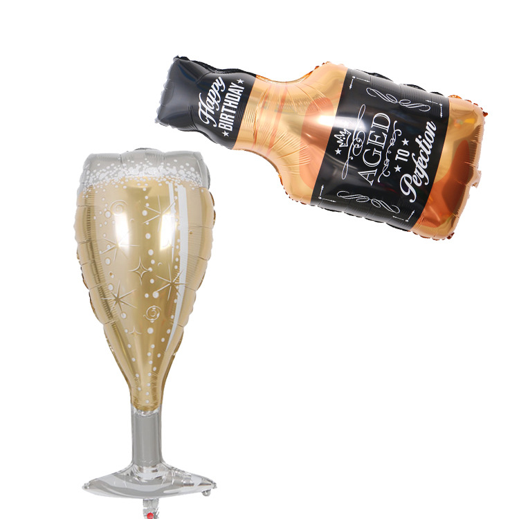Factory Champagne Glass Balloon Birthday Party Decoration Balloon Wine Bottle Goblet Shape Aluminum Film Balloon