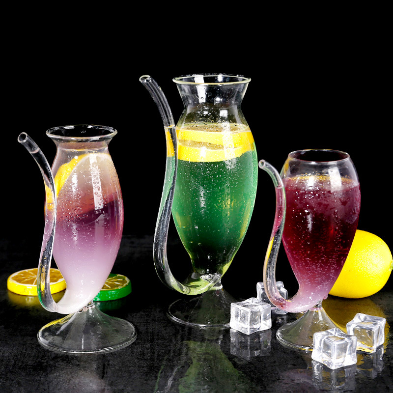 Glass Personalized Creative with Feet Cocktail Glass Crystal Straw Champagne Glass High Straw Juice Glass Water Cup